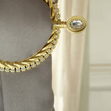 Set of 2 | 6inch Gold Acrylic Braided Barrette Style Curtain Tie Backs With Crystal Diamond