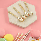 24 Pack | Gold 4inch Heavy Duty Plastic Mini Dessert Spoons, Disposable Silverware