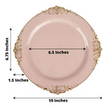 10 Pack | 10inch Blush Rose Gold Leaf Embossed Baroque Plastic Dinner Plates