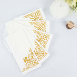 20 Gold Foil White Airlaid Linen-Feel Paper Dinner Napkins, Disposable Hand Towels Fleur Vintage