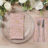 50 Pack Dusty Rose 2-Ply Paper Party Napkins with Gold Magnolia Flowers Print