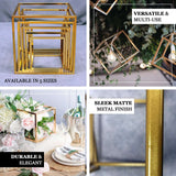 2 Pack | 8inch Square Gold Metal Frame Wedding Flower Stands, Geometric Centerpieces