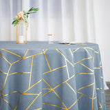 120inch Dusty Blue Round Polyester Tablecloth With Gold Foil Geometric Pattern