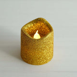 12 Pack | Gold Glitter Flameless Candles LED | Battery Operated Votive Candles