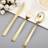 24 Pack | Gold Hammered Style 7inch Heavy Duty Plastic Forks, Plastic Silverware