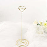 10 Pack | Gold Metal 8" Heart Card Holder Stands, Table Number Stands, Wedding Table Place Card Menu Clips