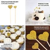 24 Pack | Gold Glitter Heart Shaped Cupcake Toppers, Party Cake Picks