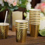 24 Pack | Gold Foil Honeycomb 10oz Paper Cups, Disposable Tableware