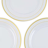 10 Pack | 8inch Très Chic Gold Rim Clear Disposable Salad Plates, Plastic Dessert Appetizer Plates