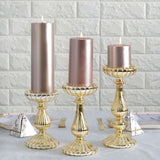 Set of 3 | Mercury Gold Glass Pillar Candle Holder Stands, Votive Candle Centerpieces