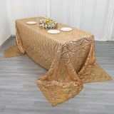 90x156inch Gold Wave Mesh Rectangular Tablecloth With Embroidered Sequins