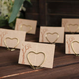 10 Pack | Gold Metal 1" Double Heart Card Holder Stands, Table Number Stands, Wedding Table Place Card Menu Clips