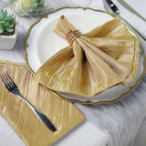 5 Pack | Gold Accordion Crinkle Taffeta Dinner Napkins | 20x20Inch