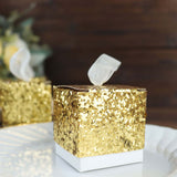 25 Pack | 2inch Gold Sequin Glitter Party Favor Boxes With White Ribbon Loop