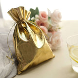 10 Pack | Metallic Gold Lame Polyester 5inch x 7inch Party Favor Gift Bags