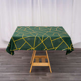 54"x54" Hunter Emerald Green Polyester Square Tablecloth With Gold Foil Geometric Pattern