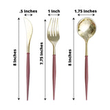 24 Pack | 8inch Metallic Gold With Cinnamon Rose Plastic Utensil Set