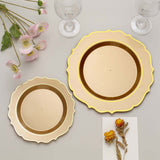 10 Pack | 10Inch Gold Plastic Dinner Plates Disposable Tableware Round With Gold Scalloped Rim