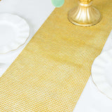 10x108inch Gold Diamond Rhinestone Mesh Table Runner, Crystal Rhinestone Ribbon Bling Roll