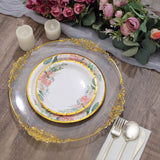 25 Pack | 7inch White Elegant Floral Design Gold Rim Paper Salad Plates