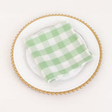 5 Pack White Sage Green Buffalo Plaid Cloth Dinner Napkins, Gingham Style