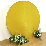 7.5ft Gold Metallic Shimmer Tinsel Spandex Round Backdrop, 2-Sided Wedding Arch Cover