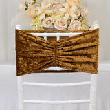 5 Pack Premium Crushed Velvet Chair Sashes Gold Wide Ruffle Style