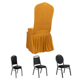 Gold Ruffle Pleated Skirt Banquet Spandex Chair Slipcover, 1-Piece Stretch Fitted Chair Cover