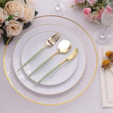 24 Pack Metallic Gold With Sage Green Silverware Set, 8inch Modern Premium Plastic Utensil Set