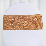 5 pack | 6inch x 14inch Gold Satin Rosette Spandex Stretch Chair Sash