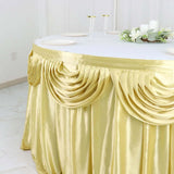 14ft Champagne Pleated Satin Double Drape Table Skirt