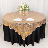 72x72inch Rose Gold Wave Mesh Square Table Overlay With Embroidered Sequins