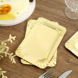 Metallic Gold 6inch Small Paper Cardboard Serving Trays, Rectangle Party Platters Scalloped Rim