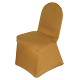 Gold Spandex Stretch Banquet Chair Cover, Fitted with Metallic Shimmer Tinsel Back