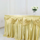 14ft Champagne Pleated Satin Double Drape Table Skirt