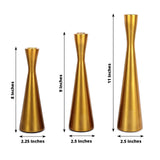 Set of 3 Nordic Hourglass Style Gold Metal Candlestick Holders, Modern European Style Taper