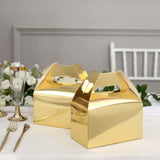 25 Pack | Metallic Gold Candy Gift Tote Gable Boxes, Party Favor Treat Bags