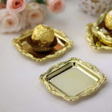 12 Pack | Gold Square Baroque Mini Party Favor Candy Tray Treat Gift Display Serving Plate