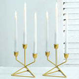 3 Arm Gold Metal Geometric Taper Candle Candelabra Holder Centerpiece With Triangle Base