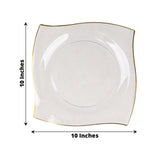 10 Pack | 10inch Clear / Gold Wavy Rim Modern Square Plastic Dinner Plates, Disposable Party Plates