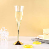 6 Pack | 5oz Clear / Gold Plastic Champagne Flutes, Disposable Glasses With Detachable Base