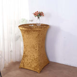 Gold Crushed Velvet Spandex Fitted Round Highboy Cocktail Table Cover