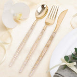 24 Pack | 8 Metallic Gold With Glitter Silverware Set, Modern Premium Plastic Utensil Set