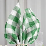 5 Pack | Green/White Buffalo Plaid Cloth Dinner Napkins, Gingham Style | 15x15Inch