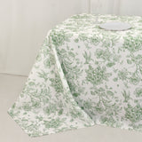 Polyester 90x156inch Rectangle Tablecloth White - Seamless Dusty Sage Green French Toile Pattern