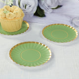 50 Pack Dusty Sage Green Mini Dessert Plates with Gold Scalloped Rim, Disposable Round