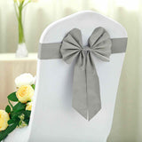 5 Pack | Silver | Reversible Chair Sashes with Buckle | Double Sided Pre-tied Bow Tie Chair Bands | Satin & Faux Leather