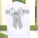 5 Pack | Silver | Reversible Chair Sashes with Buckle | Double Sided Pre-tied Bow Tie Chair Bands | Satin & Faux Leather