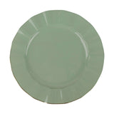 9inch Dusty Sage Heavy Duty Disposable Dinner Plates with Gold Ruffled Rim, Hard Plastic Dinnerware#whtbkgd