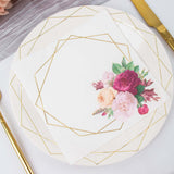 20 Pack | 2 Ply Soft White / Gold Hexagon Frame Floral Paper Napkins